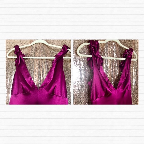 🏷SOLD Magenta Pink Ruffle Silk Gown Floor Dress - Picture 6 of 9